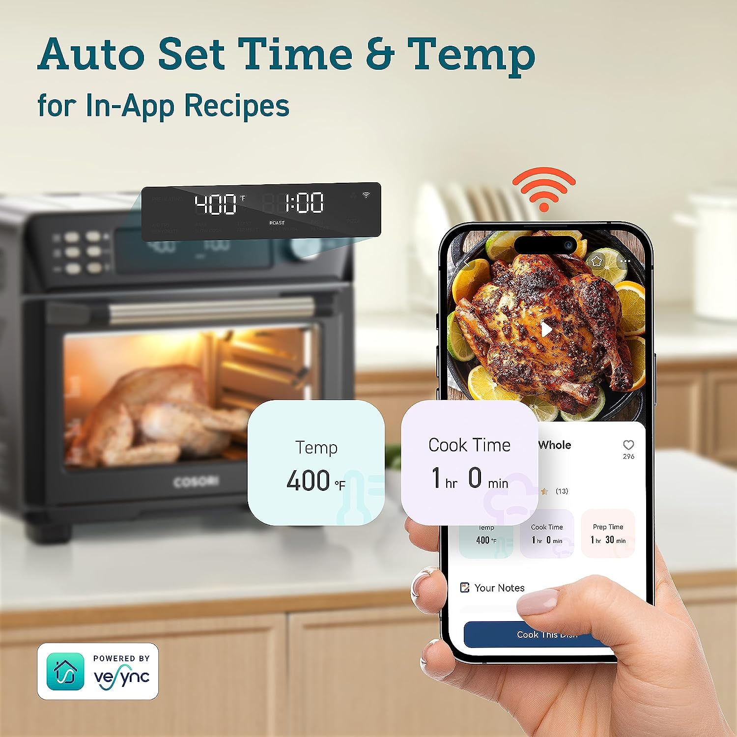 COSORI Toaster Oven Air Fryer Combo, 12-in-1, 26QT Convection Oven Countertop, with Toast, Bake, and Broil, Smart, 6 Slice Toast, 12