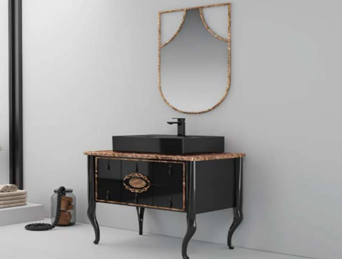 Luxury baroque bathroom set high gloss black / brown - 1 washbasin & 1 ceramic washbasin & 1 wall mirror - bathroom furniture in baroque style - baroque furniture - baroque furnishings
