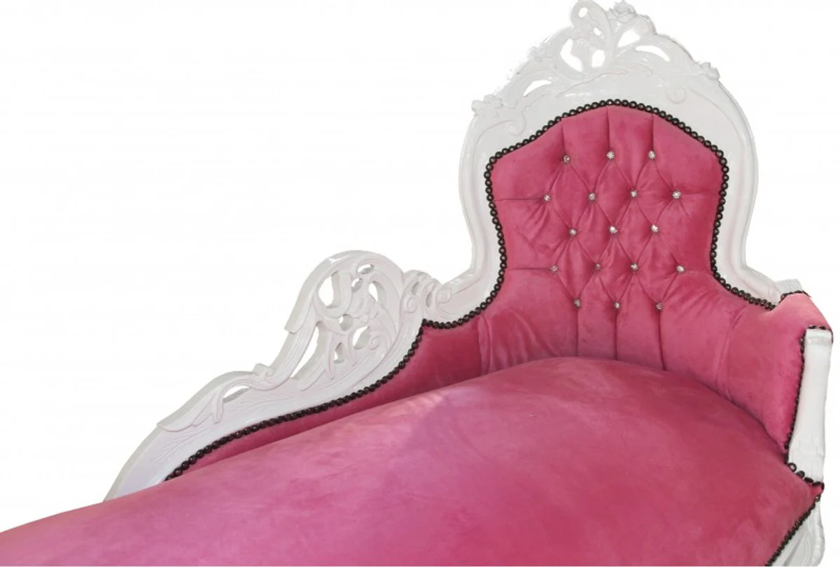 Baroque chaise longue King pink/white with bling bling rhinestones