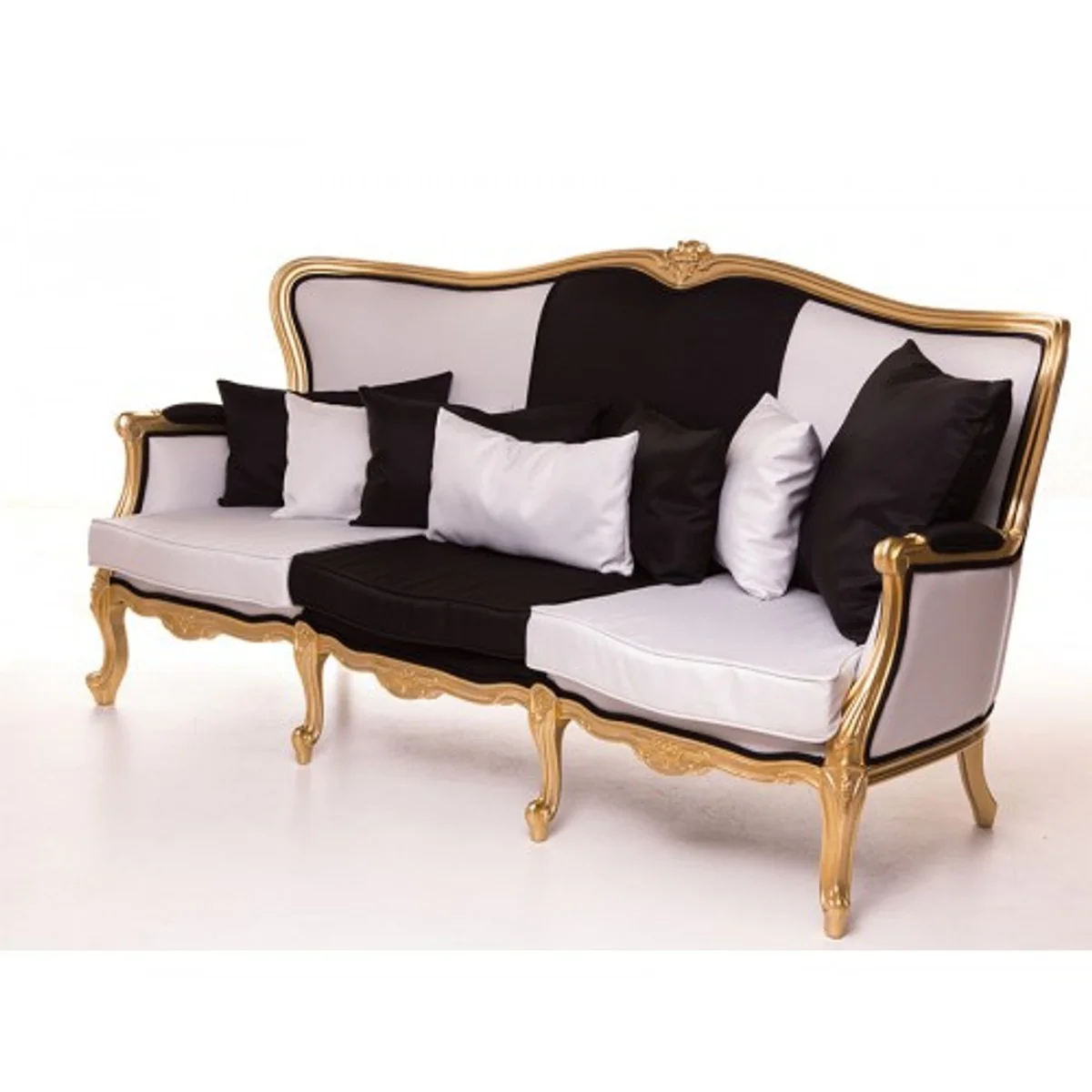Luxury Baroque Sofa Black / White / Gold 210 cm - Bench Furniture - Luxury Hotel Collection