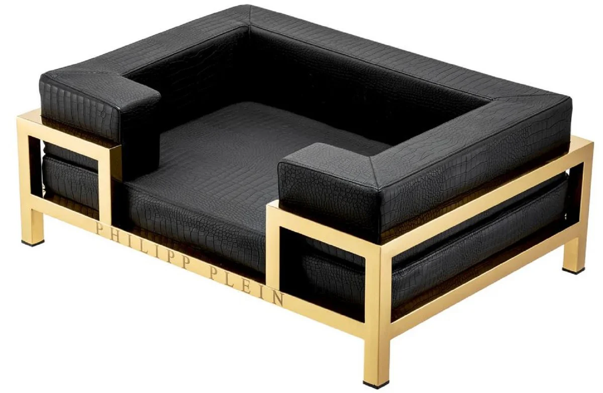 Philipp Plein luxury designer leather dog bed black / gold H. 84 cm