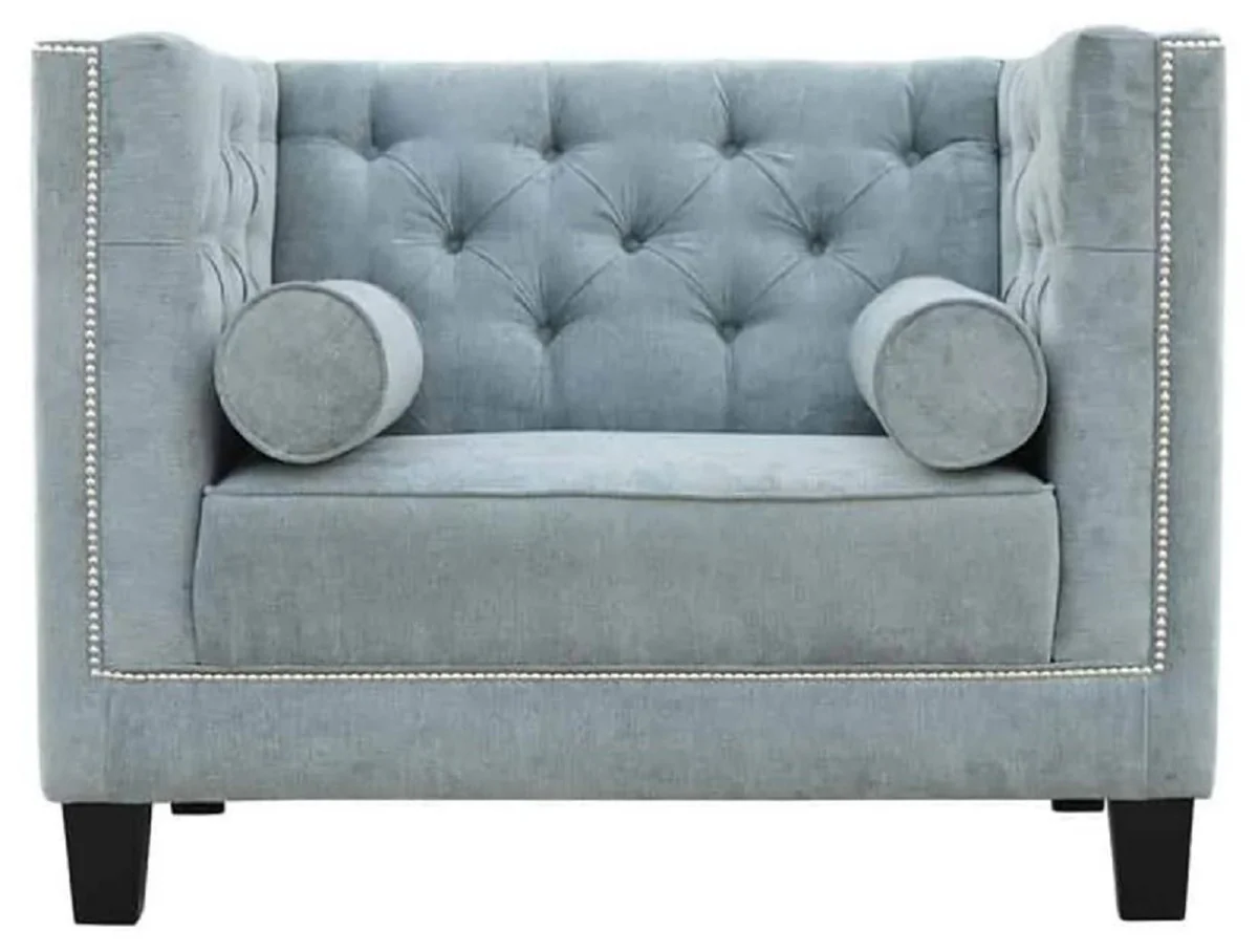 Chesterfield armchair light blue / black 100 x 84 x H. 83 cm - Modern living room armchair - Chesterfield living room furniture