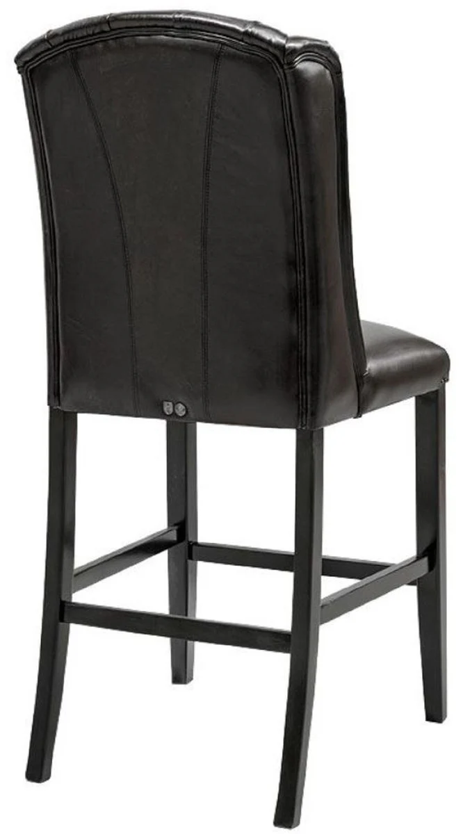 Luxury Chesterfield genuine leather bar chair black 75 x 65 x H. 106 cm - solid wood bar stool with buffalo leather - Chesterfield bar furniture