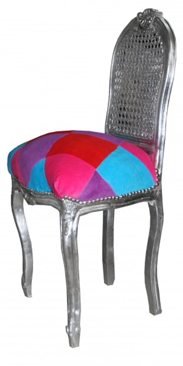 Baroque ladies chair checkered colorful / silver - make-up chair
