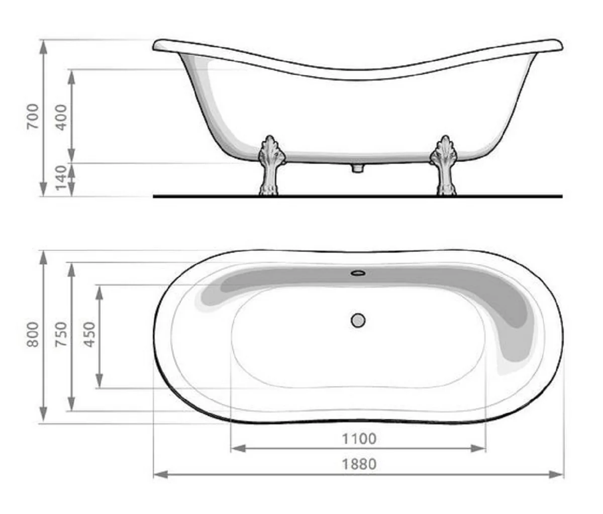 Art Nouveau bathtub brown / white / silver 188 cm - Freestanding retro style bathtub