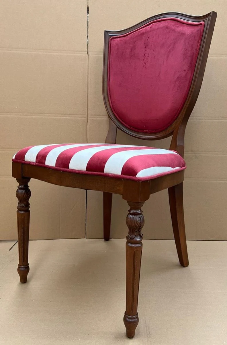 Luxury Art Deco Dining Room Chair Bordeaux Red / White / Brown - Elegant Solid Wood Chair with Stripes - Art Deco Dining Room Furniture