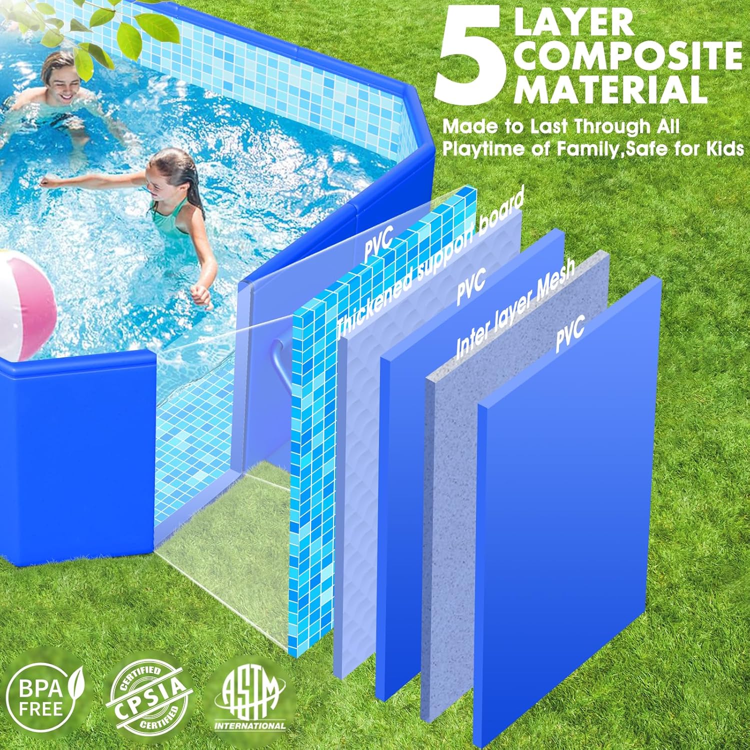 Foldable Pool, Large Non-Inflatable Swimming Pool For Kids,Adult Collapsible Pools Hard Plastic Shell, Oversized Thickened,Portable Folding Kids Pools for Backyard-Mosaic Design-115"x66"x20"