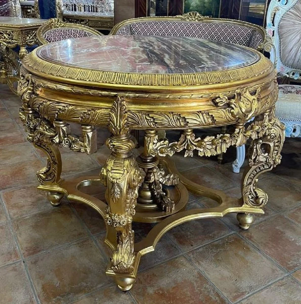 Baroque conference table gold / black-gray - magnificent round solid wood office table with marble top - office furniture in baroque style - baroque furniture - noble & magnificent