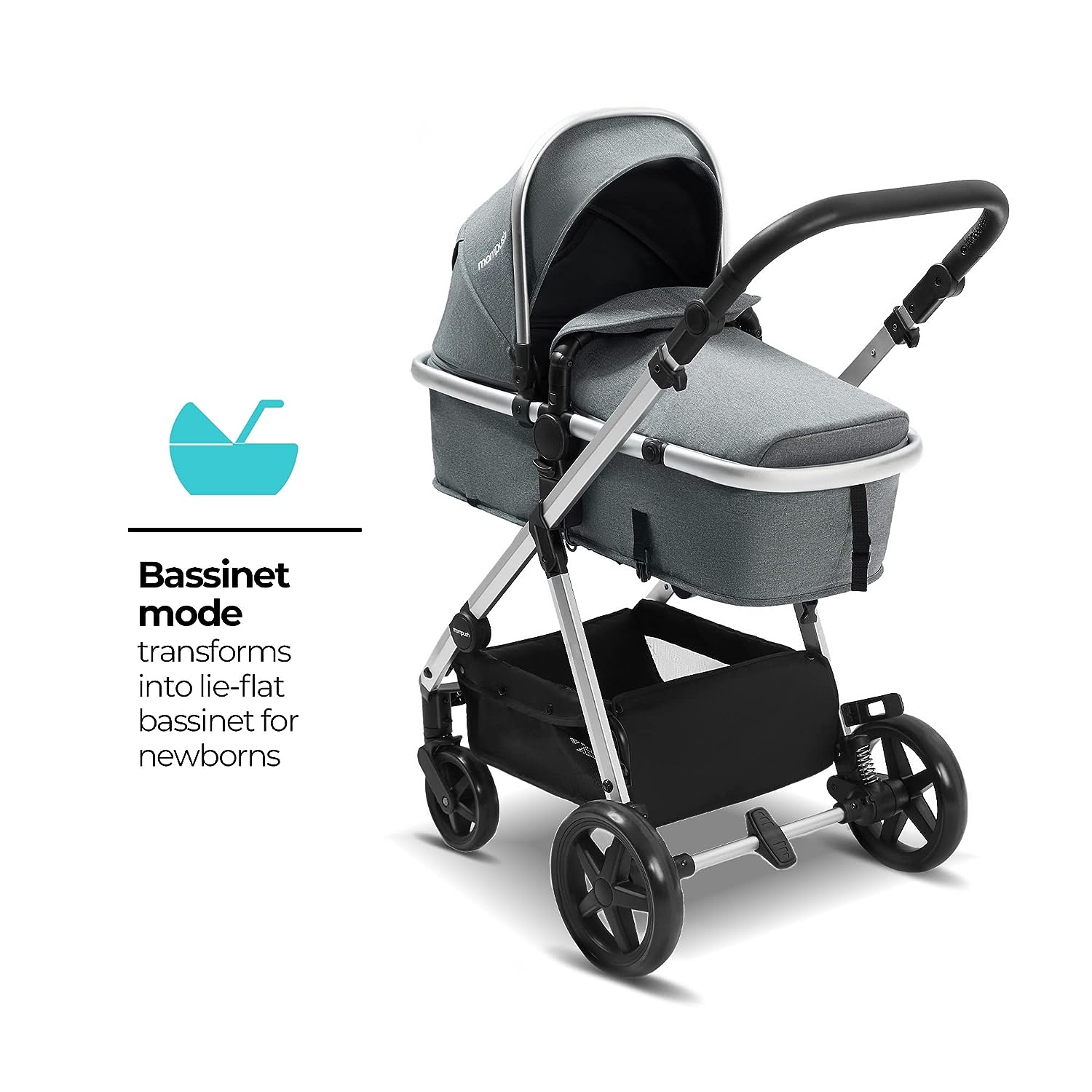 Mompush Meteor 2 Baby Stroller 2-in-1 mit Bassinet-Modus, kompatibel mit Major Infant Car Seat, Adapter Included - Stable Bassinet Stroller Combo, Full-Size Baby-Roller für Familienausflüge