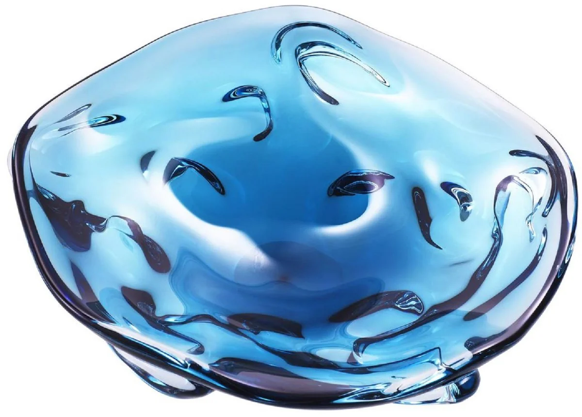Luxury glass bowl blue Ø 34 x H. 8 cm - mouth-blown decorative glass fruit bowl - glass decorative accessories - luxury collection