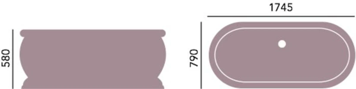 Art Deco bathtub freestanding white model He-Der 1735mm - freestanding retro antique bathtub baroque