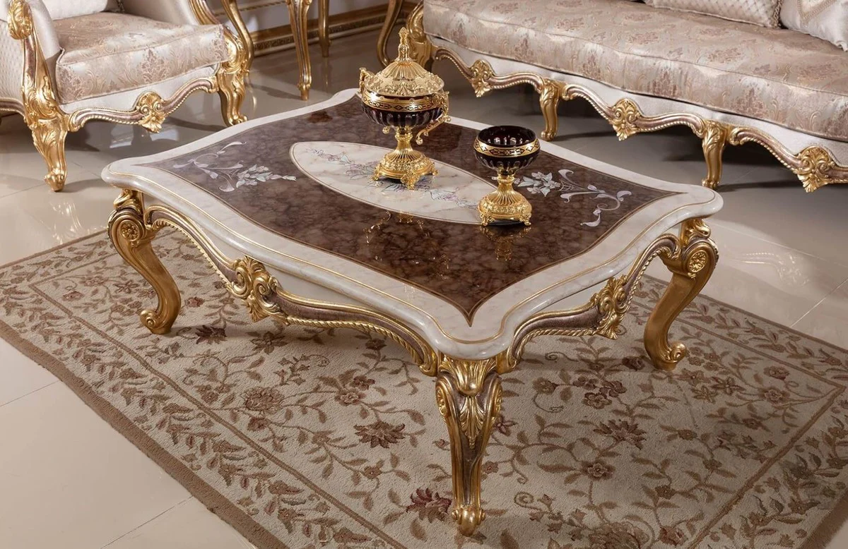 Luxury baroque coffee table white / brown / gold - magnificent living room table in baroque style - luxury living room furniture in baroque style - baroque furniture - baroque living room furnishings