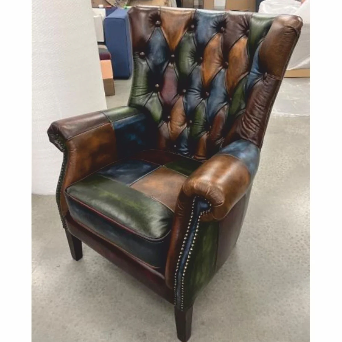 Luxury Chesterfield Leather Patchwork Armchair Colorful / Dark Brown - Leather Furniture