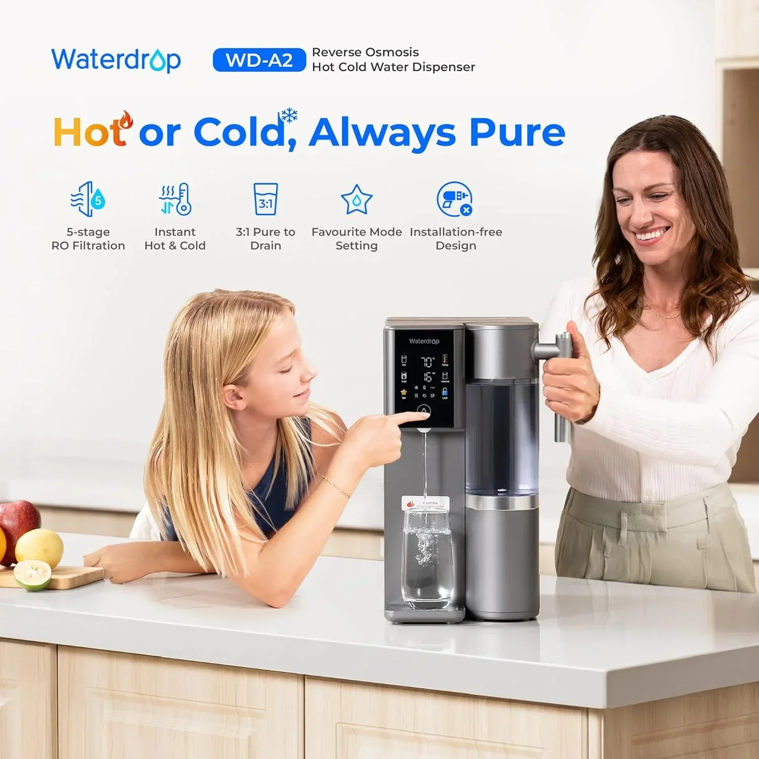 Waterdrop WD-A2 Countertop Reverse Osmosis System 3:1 Purified Water to Drain Ratio