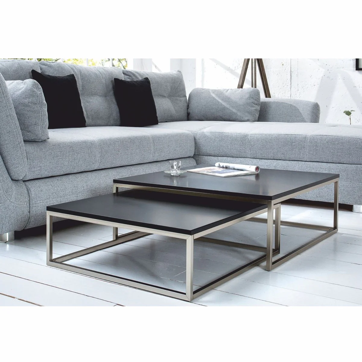 Coffee table set of 2 black / silver - living room furniture