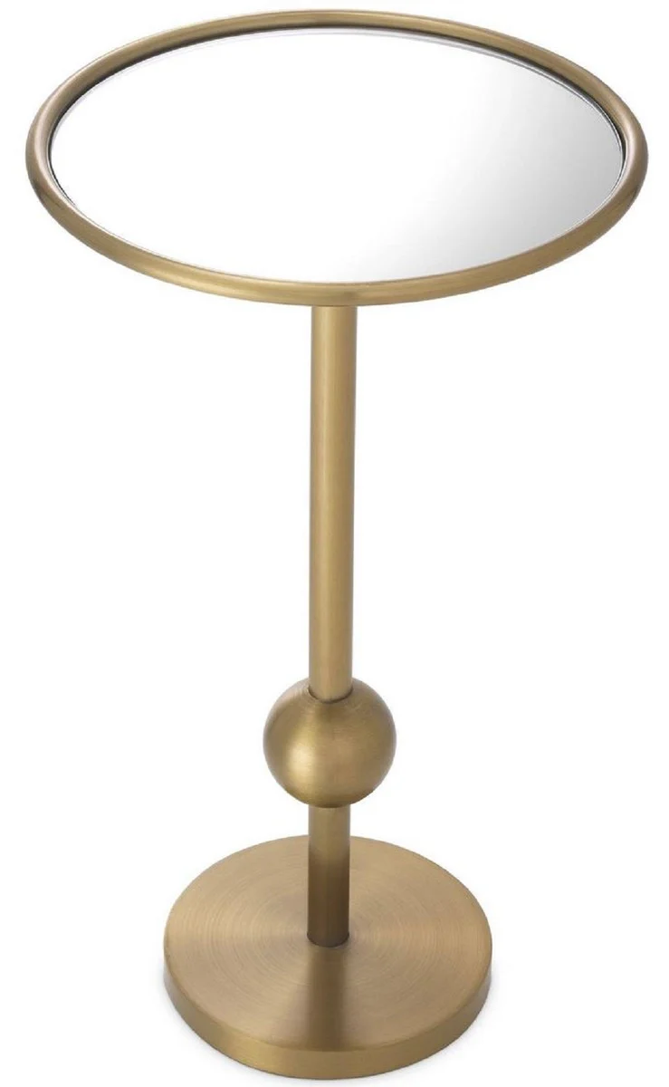 Luxury side table brass colored Ø 26 x H. 45.5 cm - Round stainless steel table with mirror glass - Luxury living room furniture