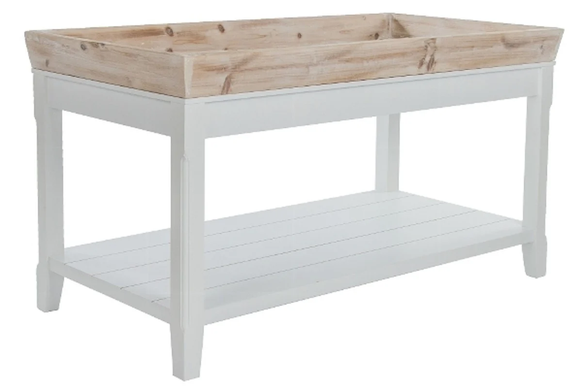 Country house style side table with removable tray natural color / white 100 x 50 x H. 55 cm - country house style furniture