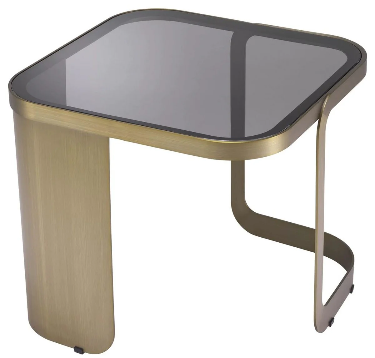 Luxury side table brass / gray 49.5 x 49.5 x H. 45 cm - stainless steel table with glass top - living room furniture - luxury collection
