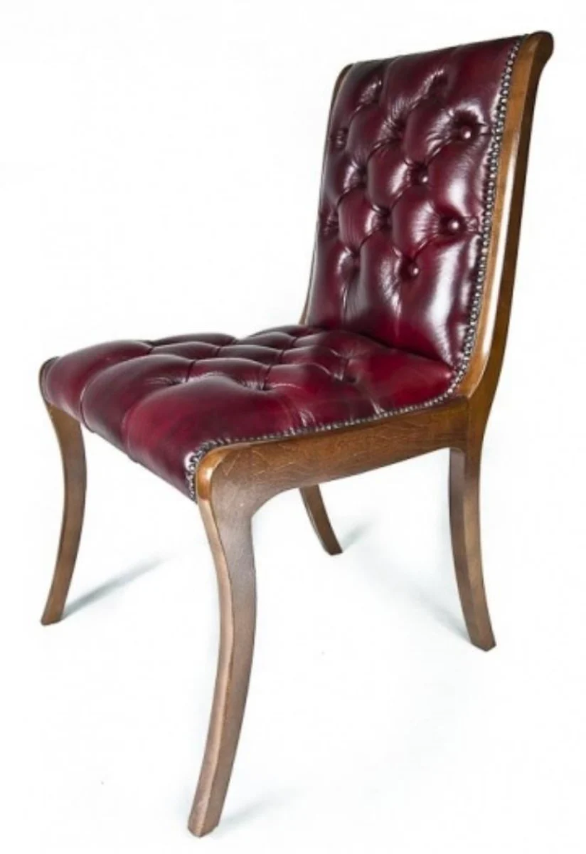 Real leather dining room chair wine red / brown 50 x 47 x H. 95 cm - luxury furniture