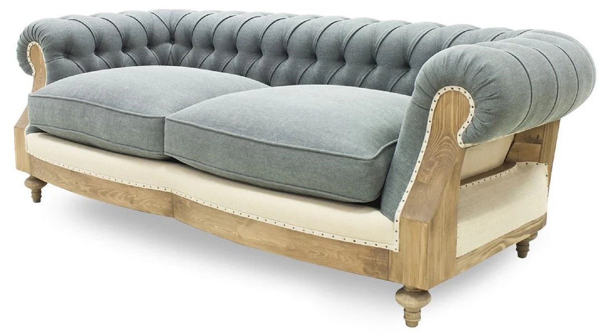 Luxury Chesterfield sofa gray / cream / natural colors 215 x 100 x H. 72 cm - Living room sofa - Hotel sofa - Living room furniture - Chesterfield furniture - Luxury furniture - Luxury furnishings