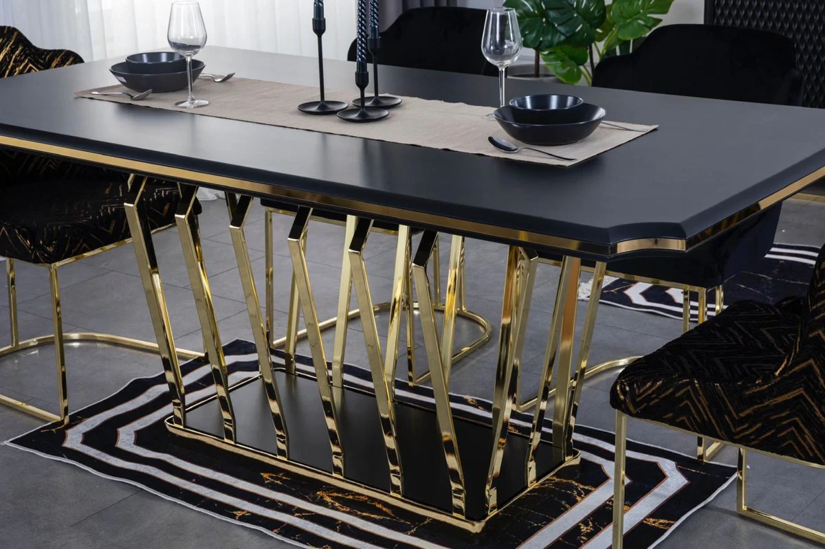 Luxury Dining Room Furniture Set Black / Gold - 1 Dining Room Table & 6 Dining Chairs - Luxury Dining Room Furniture
