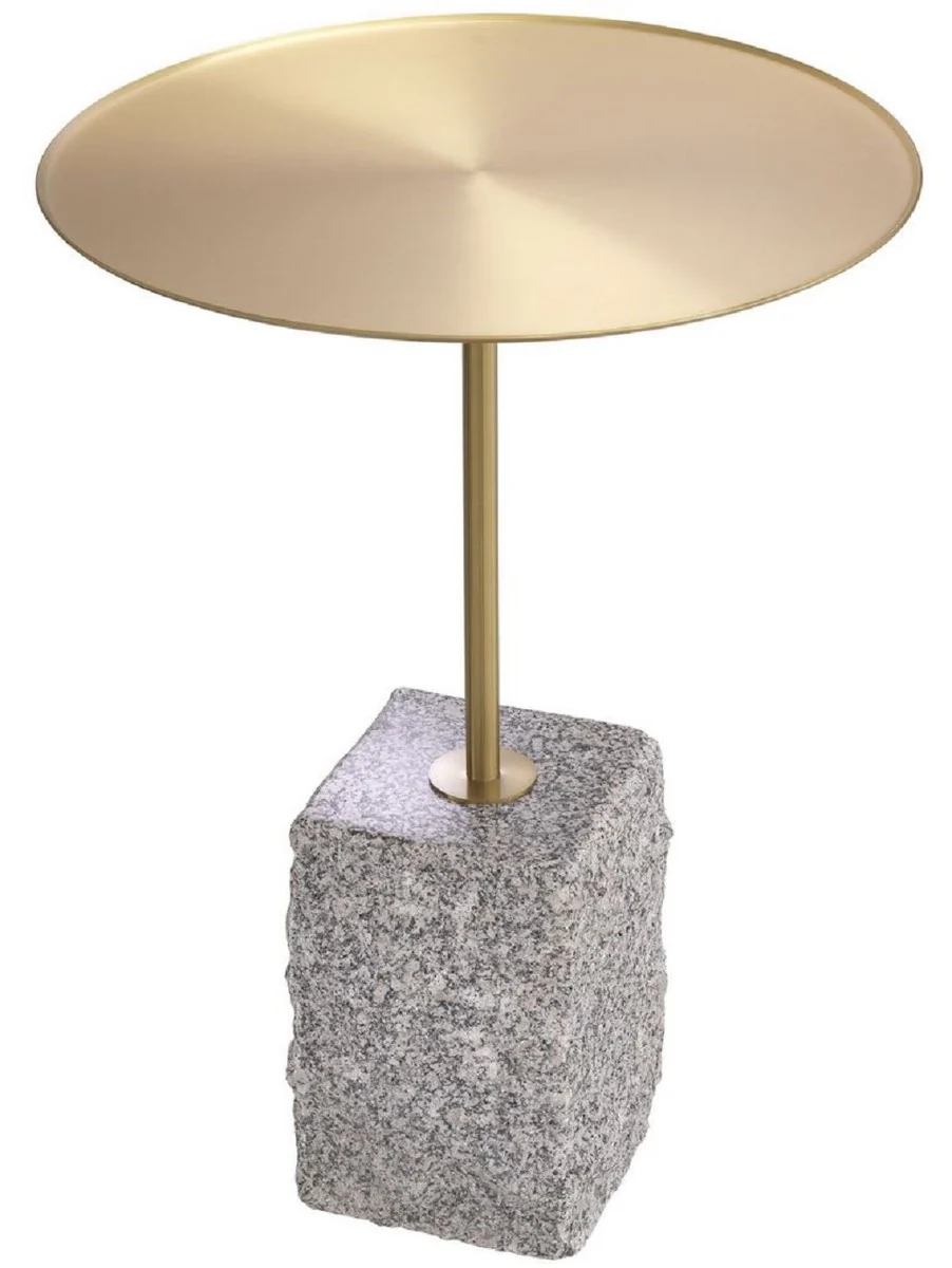 Luxury side table brass colored / gray Ø 45 x H. 63 cm - Round stainless steel table with granite base - Living room furniture - Hotel furniture - Luxury furniture