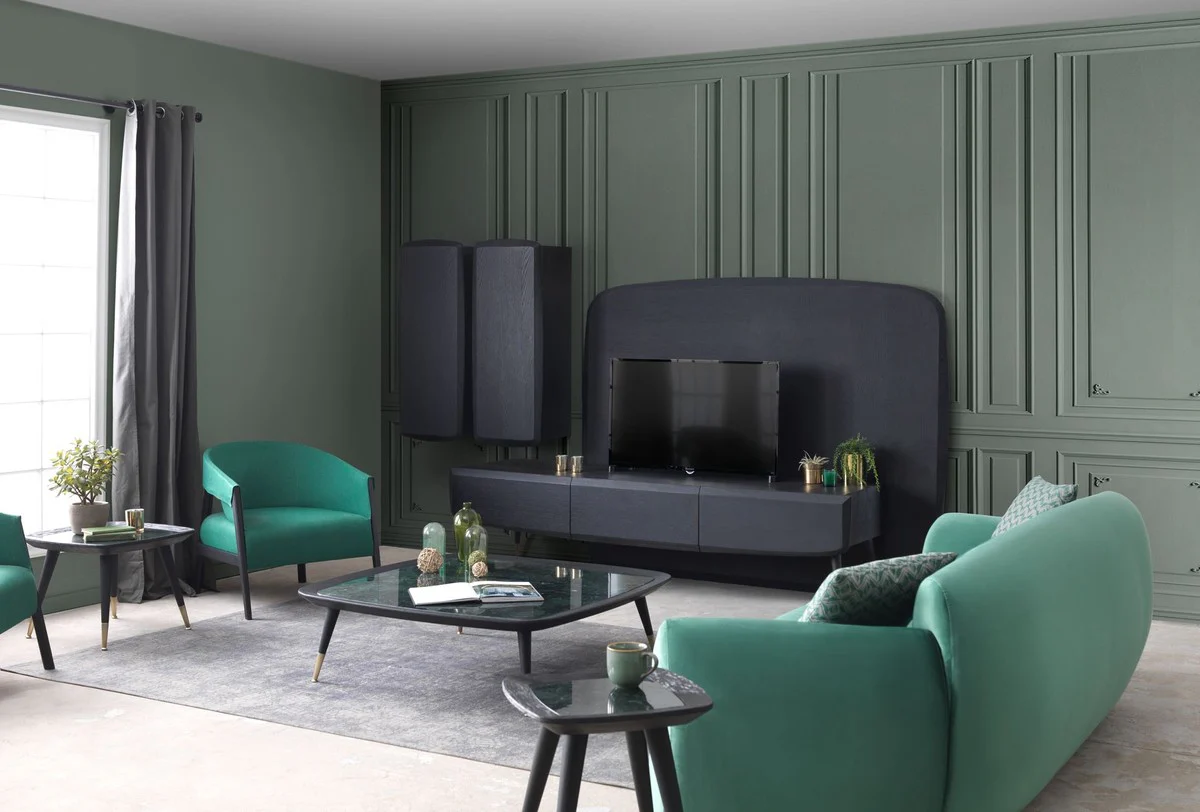 Luxury coffee table black / green / antique brass 120 x 120 x H. 38 cm - Square living room table with marble top - Living room furniture - Hotel furniture - Luxury furniture