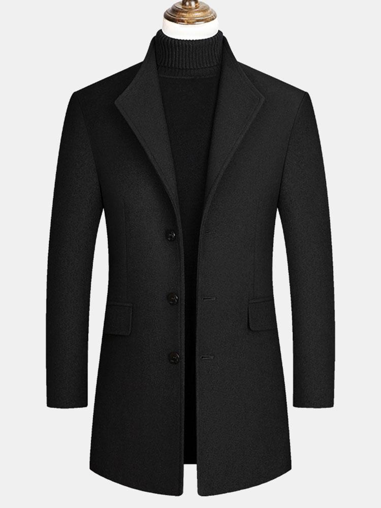 Wide Lapel Woolen Overcoat
