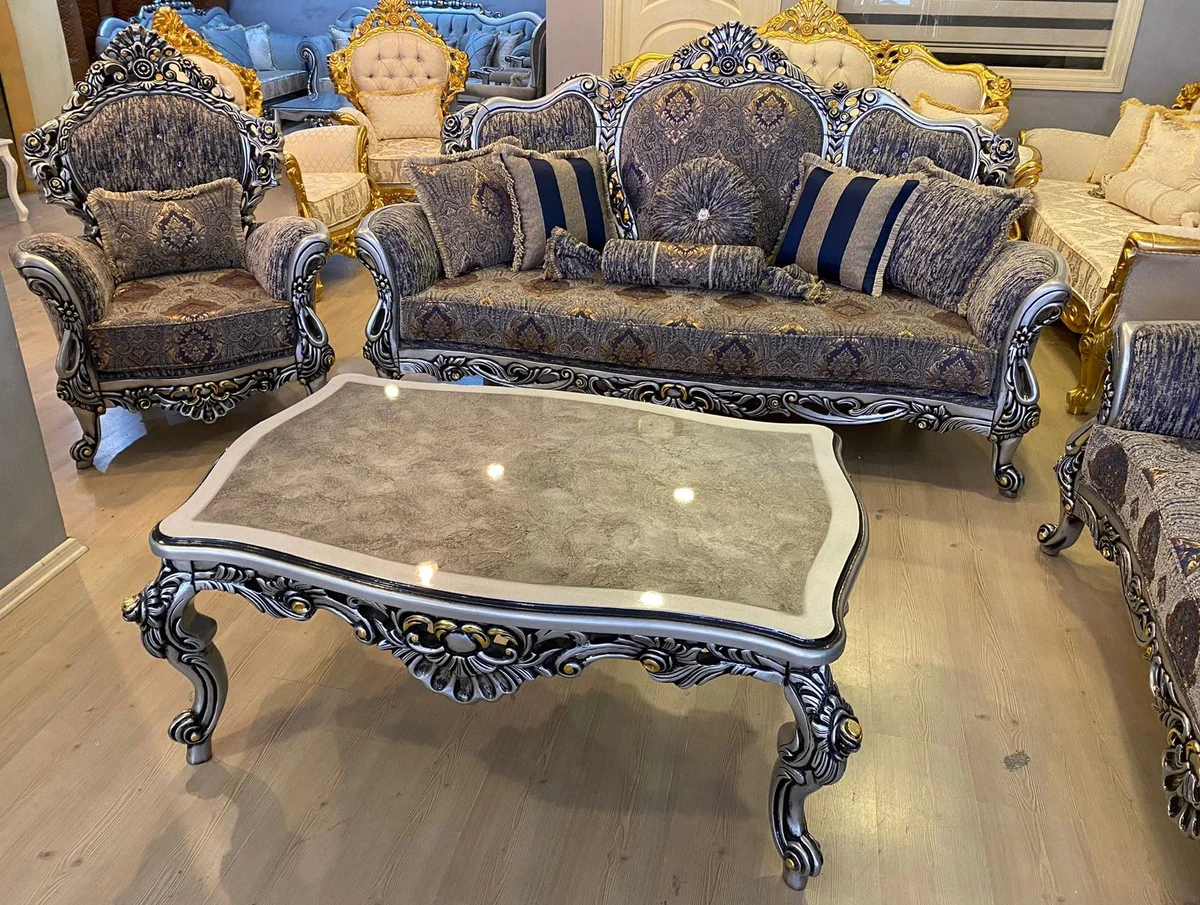 Luxury baroque sofa multicolored / silver / black / gold - magnificent living room sofa with glittering stones - baroque style living room furniture - luxury furniture in baroque style - baroque furnishings