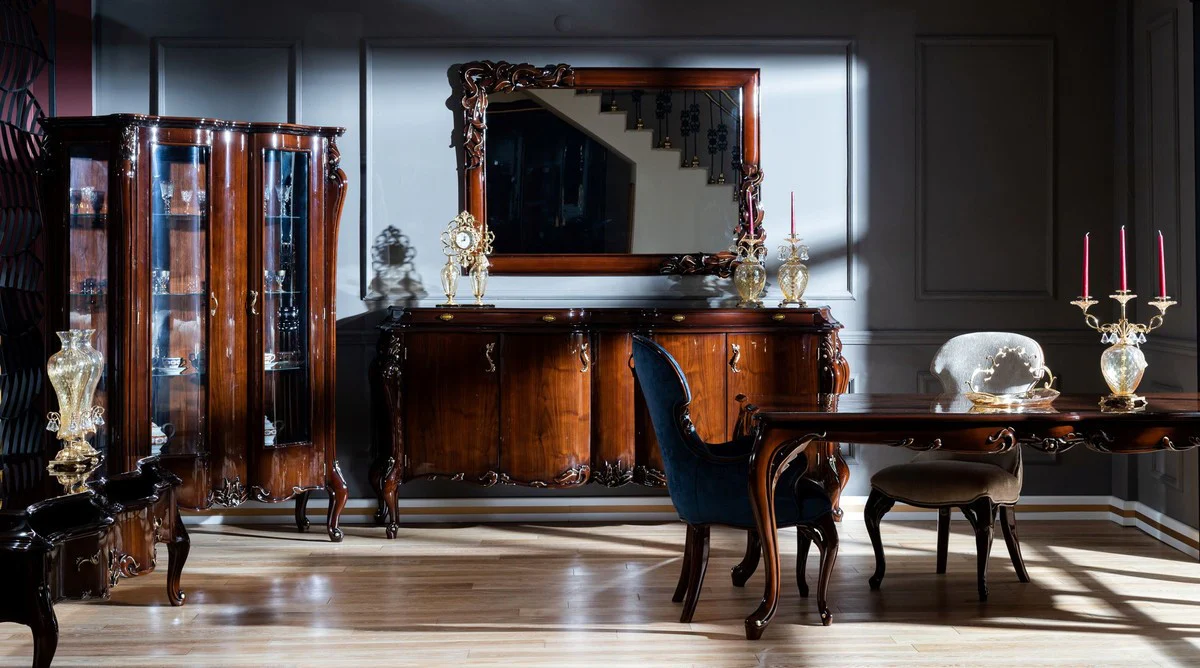 Luxury Baroque Dining Table Dark Brown - Handcrafted Solid Wood Dining Room Table in Baroque Style - Baroque Dining Room Furniture - Noble & Magnificent