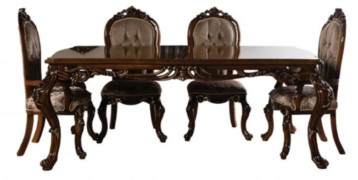 Luxury Baroque Dining Table Brown / Gold - Handcrafted solid wood dining room table in Baroque style - Magnificent Baroque dining room furniture