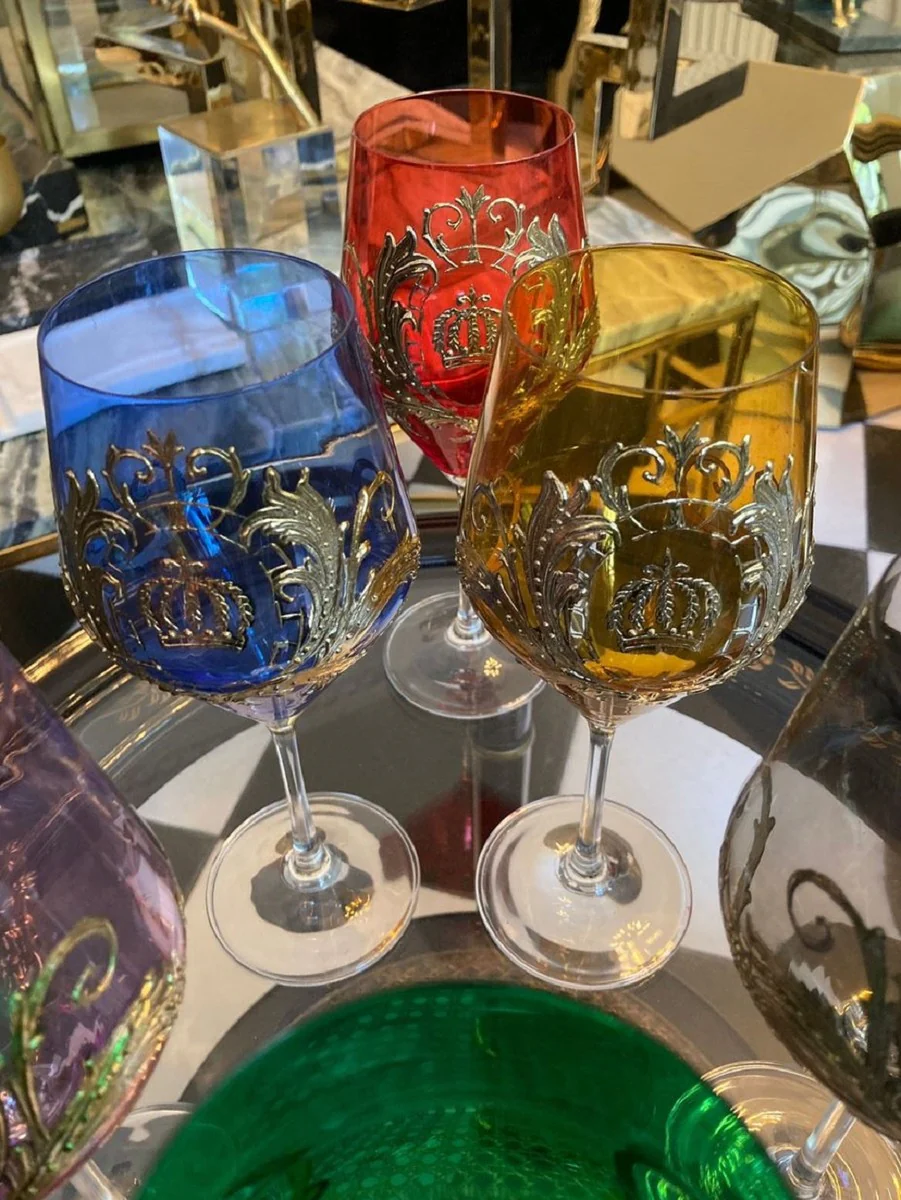 Pompöös by Luxus wine glass set colorful Ø 8.7 x H. 20.3 cm - wine glasses with 24 carat gold plating - Pompöös wine glasses designed by Harald Glööckler