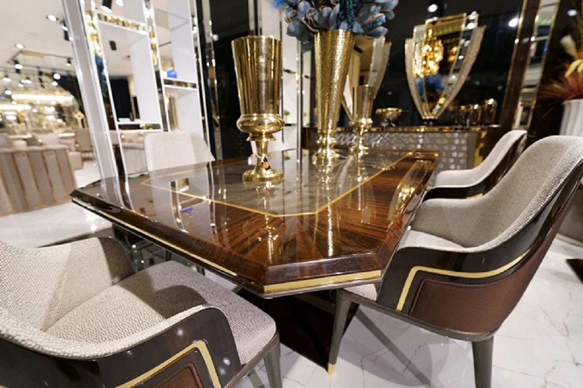 Luxury dining table gray / brown / gold 226 x 112 x H. 70 cm - Rectangular solid wood kitchen table - Dining room furniture - Luxury furniture - Luxury collection
