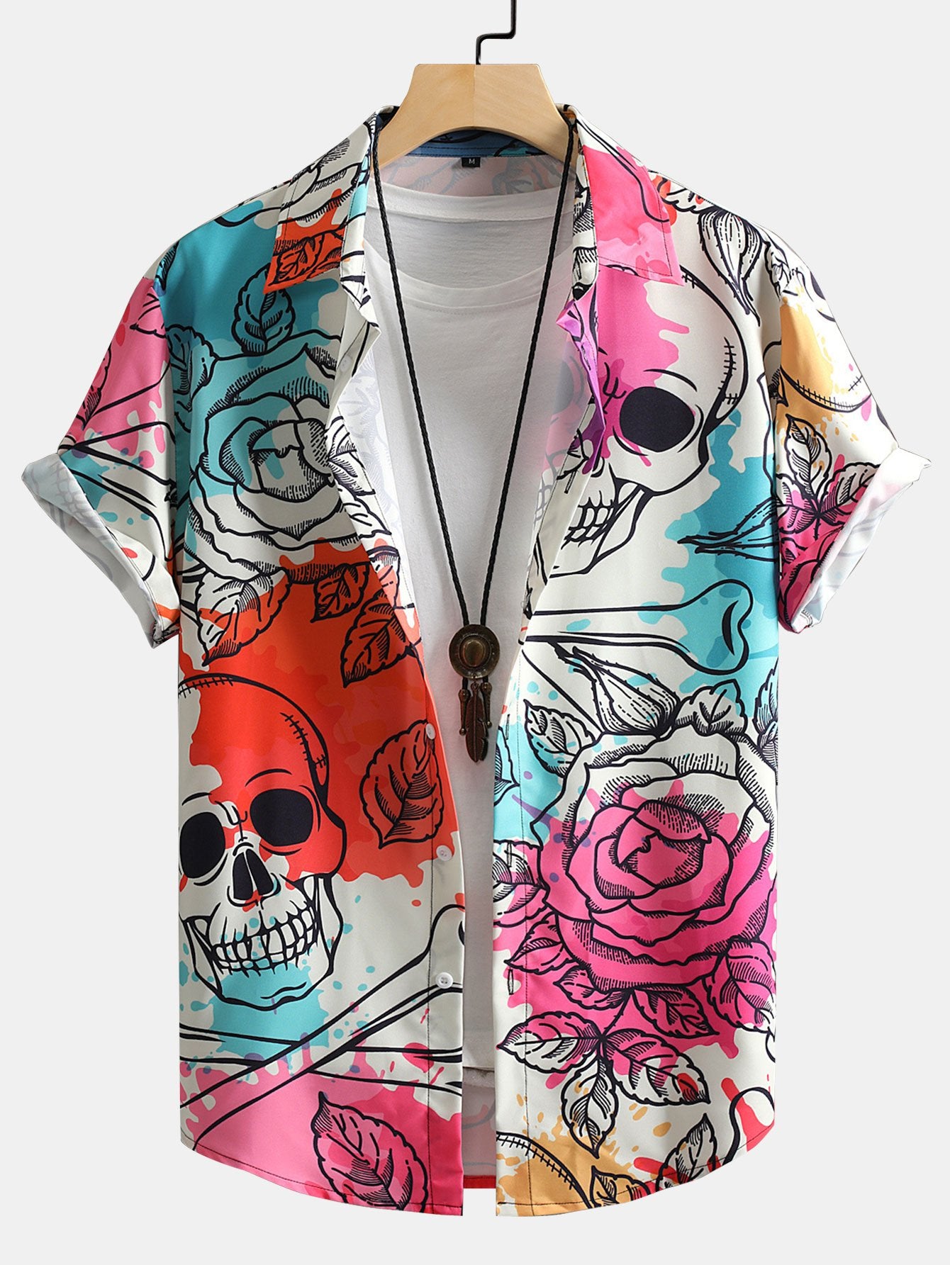 Skull Floral Print Button Up Shirt