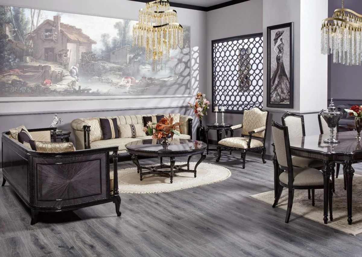 Luxury Baroque Coffee Table Blue / Black - Round Solid Wood Living Room Table in Baroque Style - Luxury Living Room Furniture in Baroque Style - Baroque Furniture - Noble & Magnificent