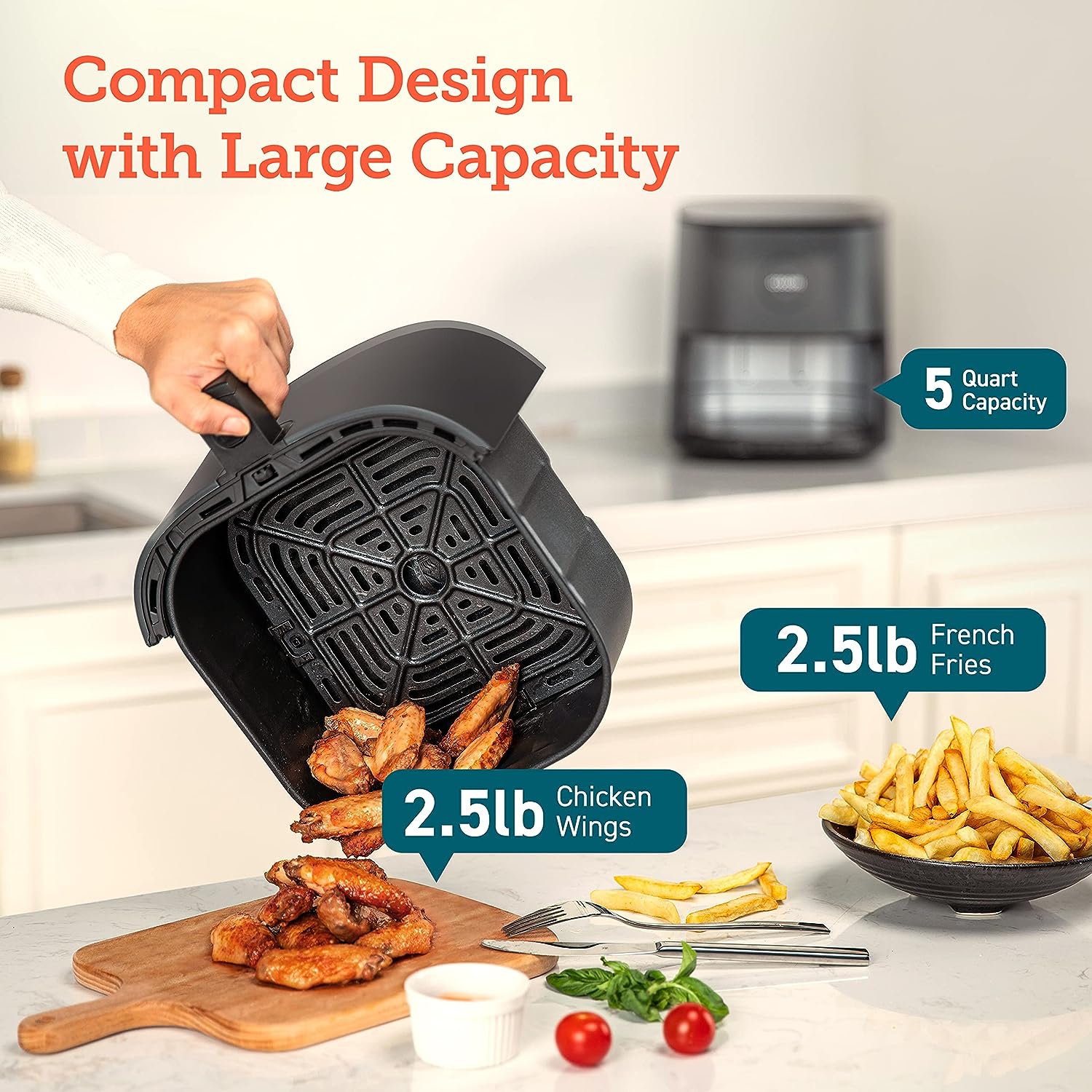 COSORI Air Fryer Pro LE 5-Qt, for Quick and Easy Meals, UP to 450�? Quiet Operation, 85% Oil less, 130+ Exclusive Recipes, 9 Customizable Functions in 1, Compact, Dishwasher Safe, Gray