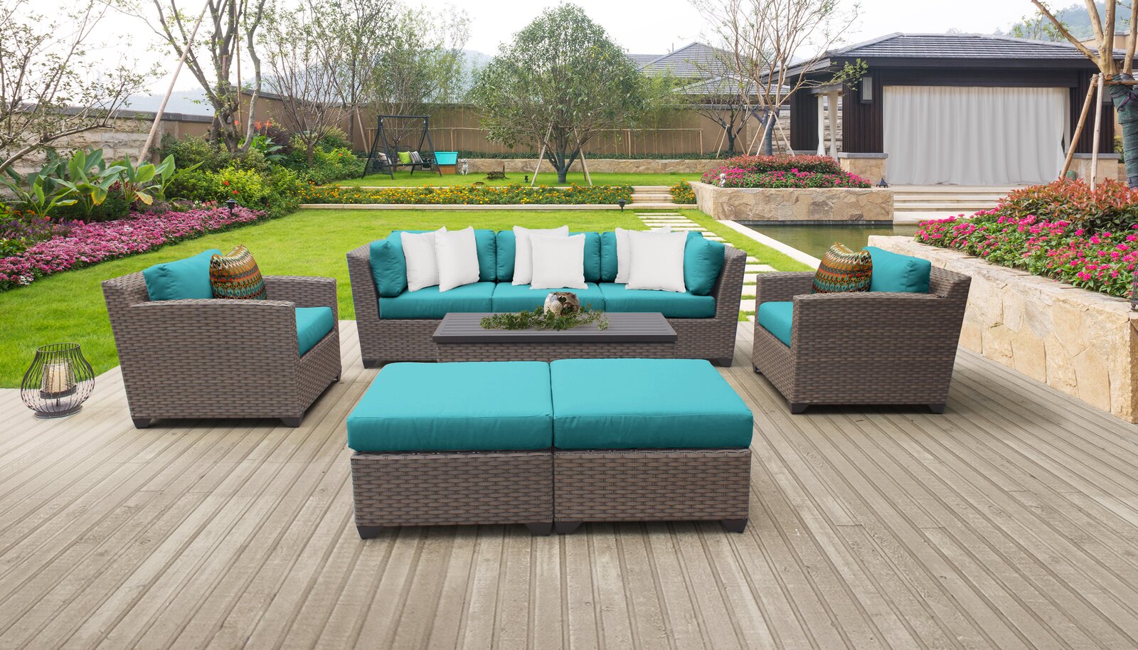 Merlyn Wicker/Rattan 7-person seating group with cushions