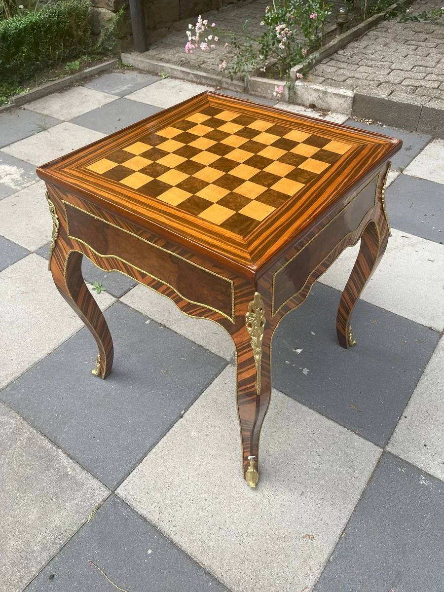 Baroque game table with chess & backgammon playing surface dark brown / brass 60 x 60 x H. 71 cm - antique style furniture