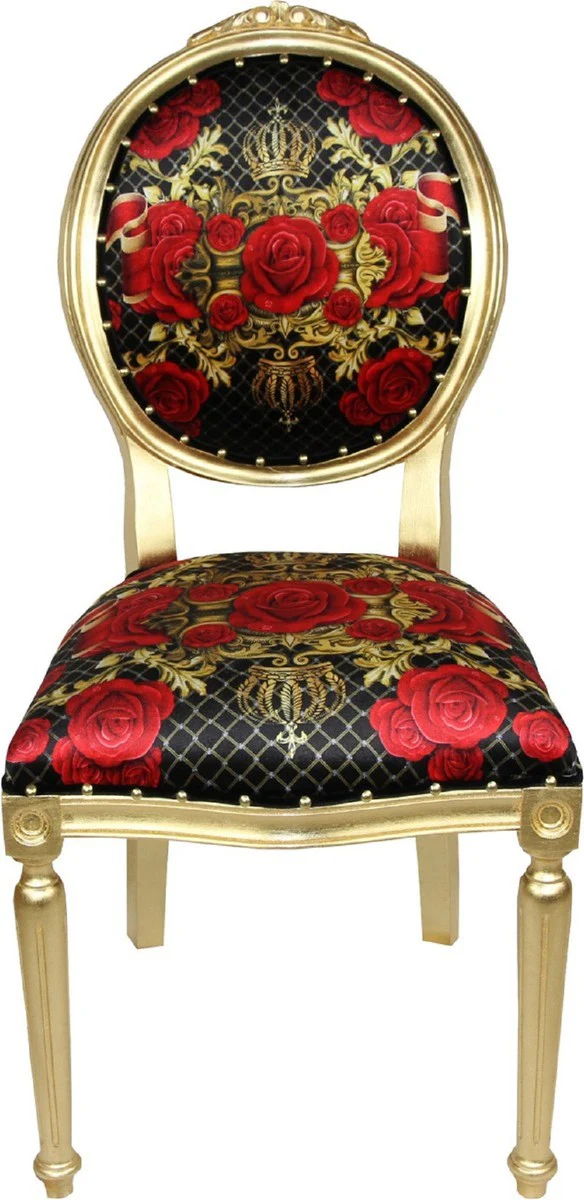 Pompöös by Luxury Baroque Dining Room Chairs Roses Black / Red / Gold - Pompöös Baroque Chairs designed by Harald Glööckler - 4 dining room chairs