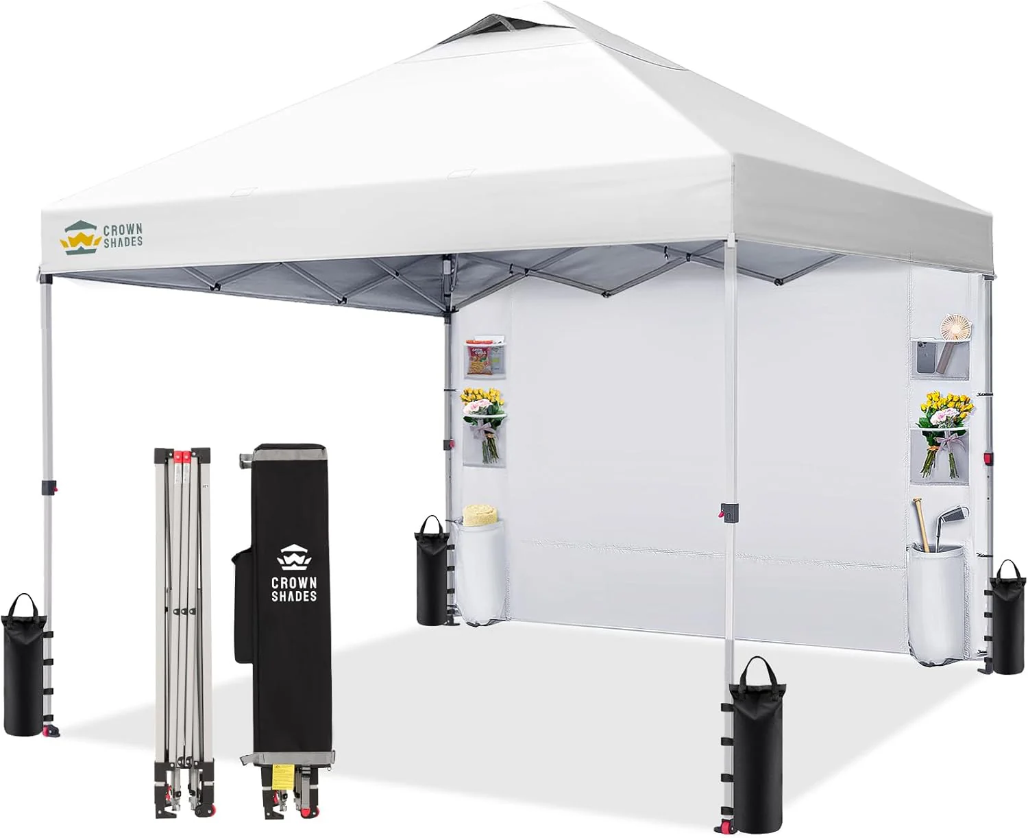 CROWN SHADES Canopy Tent 10x10 Pop Up Canopy Outdoor Shade with Pockets Sidewall, Easy Up Sun Shelter with One Person Set Up Center Lock, Portable Instant Camping Beach Canopy Tents, Purple