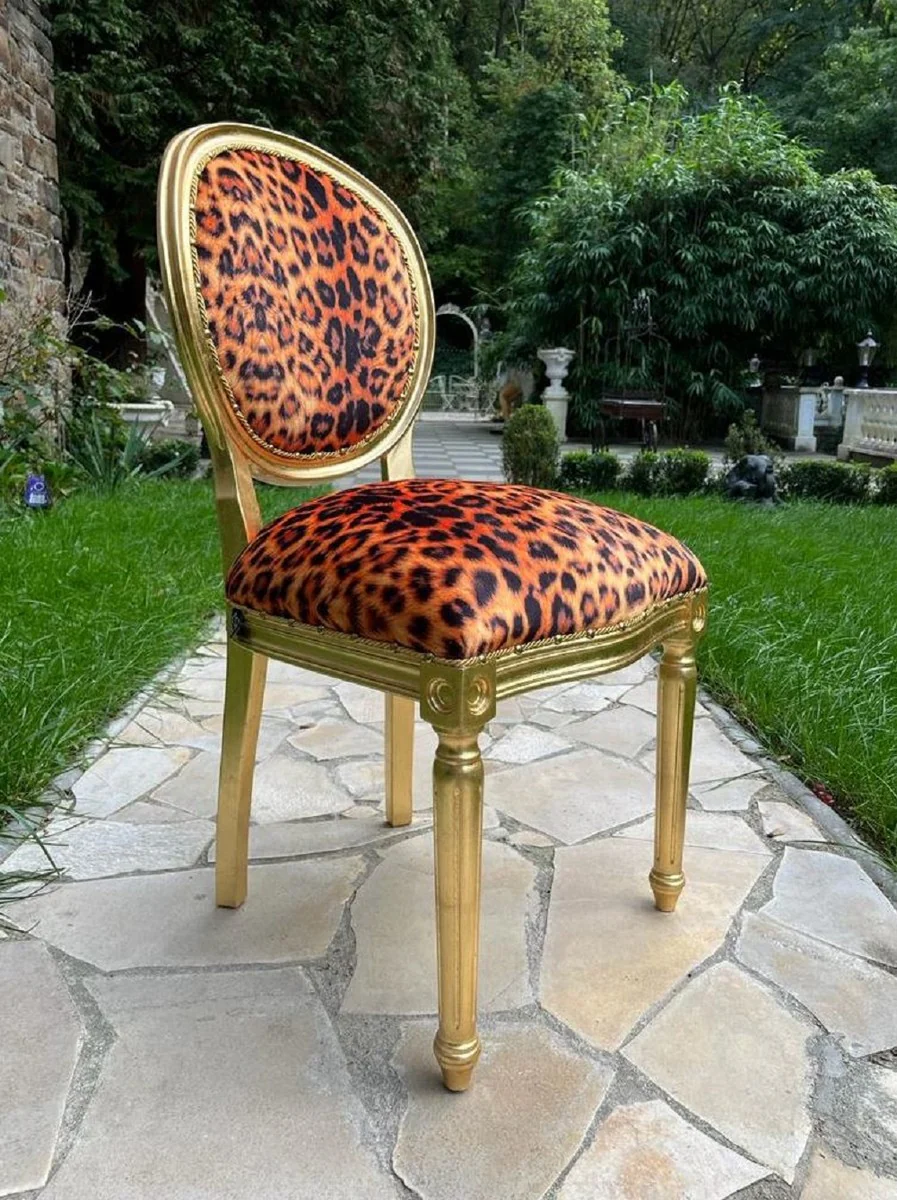 Luxury baroque dining room chair leopard / gold - handmade baroque style chair with fine faux fur - dining room furniture in baroque style - baroque furniture - baroque furnishings