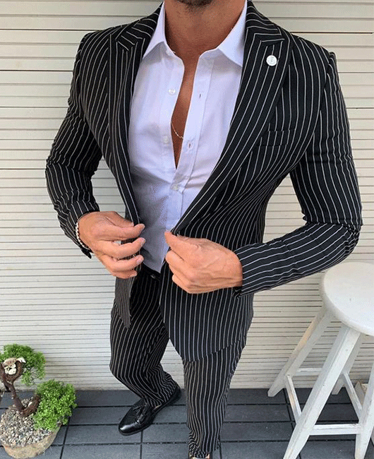 Casual Vertical Stripe Lapel Collar Blazer & Pants 2Pcs Set