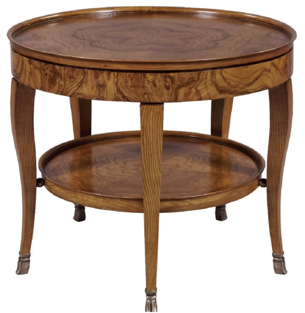 Luxury baroque side table brown Ø 61 x H. 51 cm - round solid wood table - living room furniture in baroque style