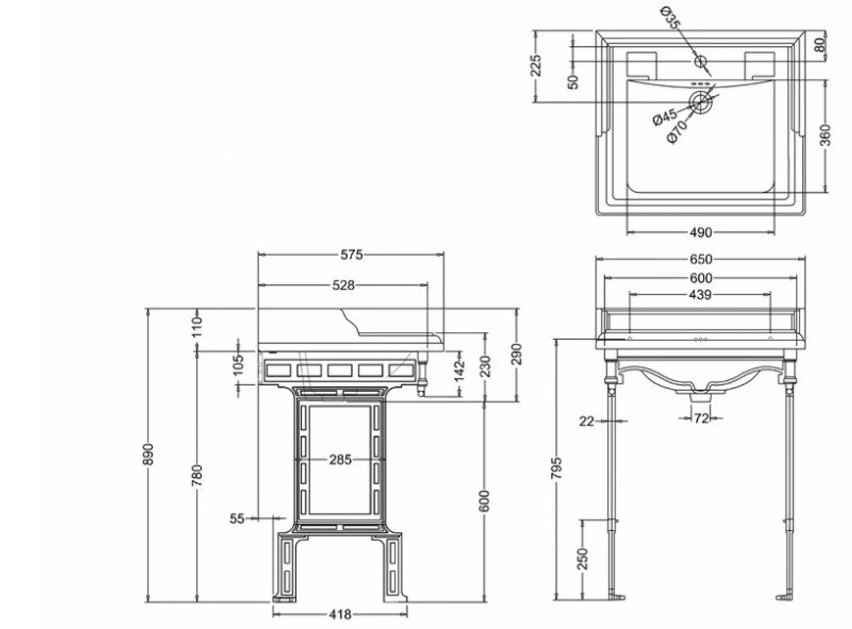 Art Nouveau Standing Washbasin White / Black - Baroque Washbasin Baroque Style Antique Style