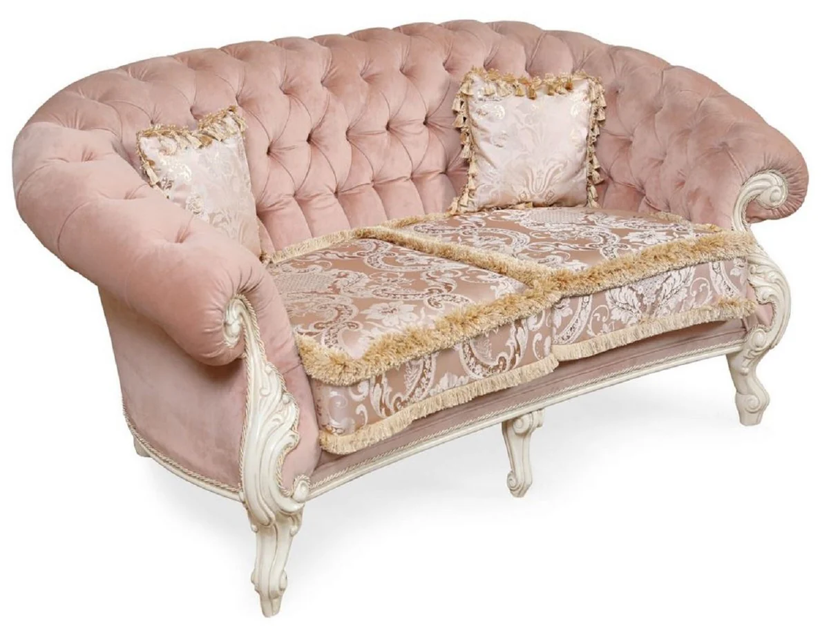 Luxury Baroque Living Room Sofa Pink / Cream White - Handmade Baroque Style Sofa - Magnificent Luxury Living Room Furniture in Baroque Style - Baroque Furniture