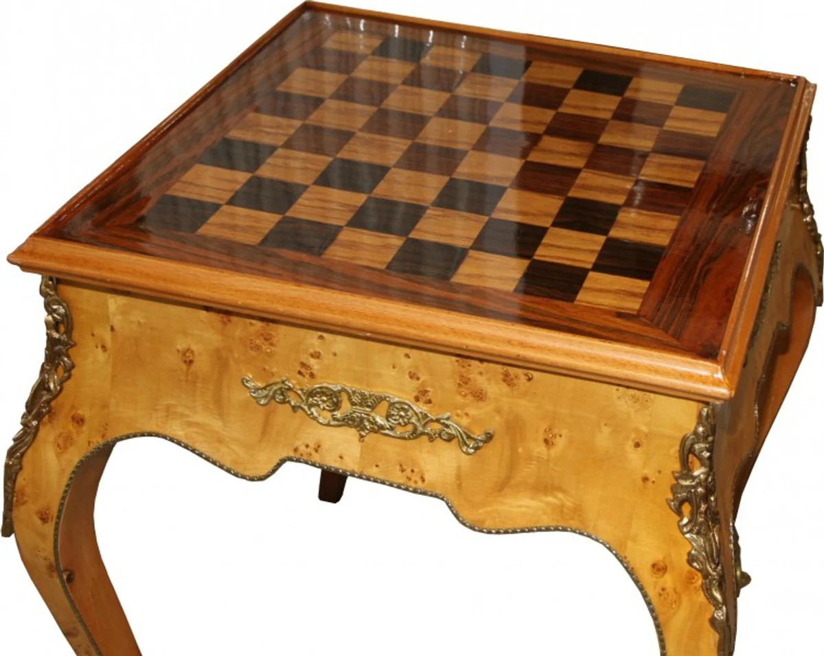 Baroque game table chess / backgammon table mahogany L 60 x W 60 x H 71 cm - furniture antique style baroque