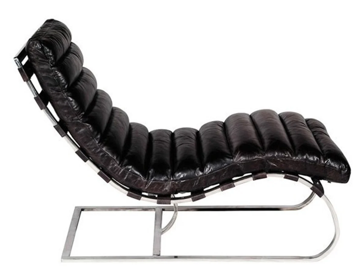 Luxury genuine leather vintage lounger / armchair black - leather armchair Art Deco lounge relax armchair