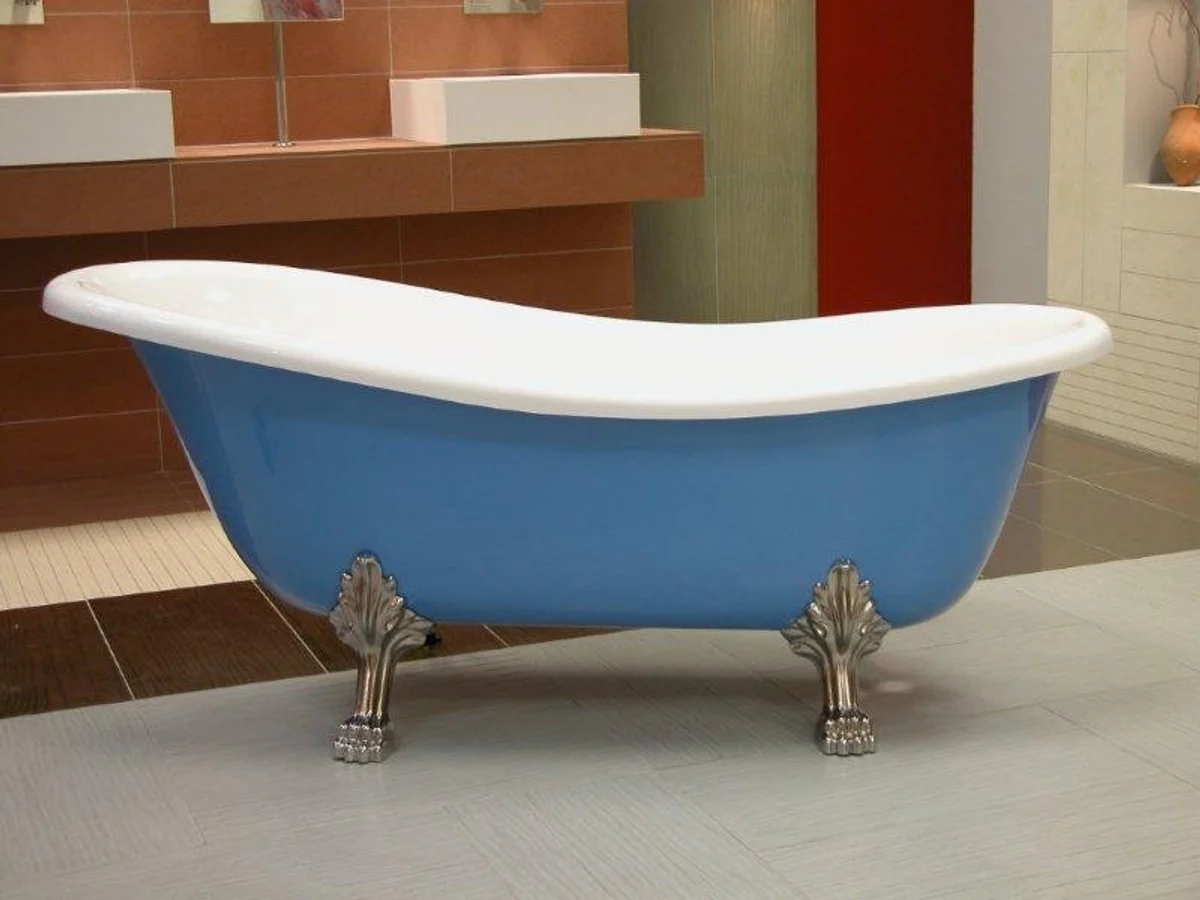 Freestanding luxury bathtub Art Nouveau Roma light blue/white/chrome 1470mm - Baroque antique bathroom