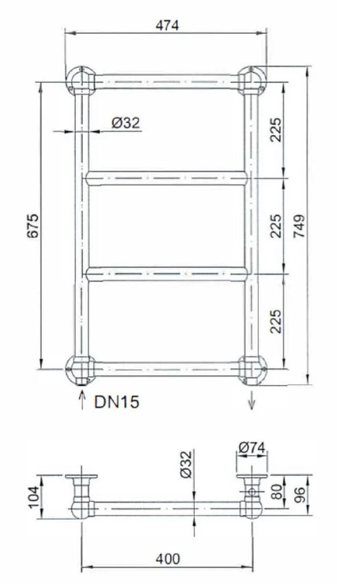 Luxury bathroom heater 474 x H. 749 mm - towel radiator - vintage bathroom radiator towel holder chrome