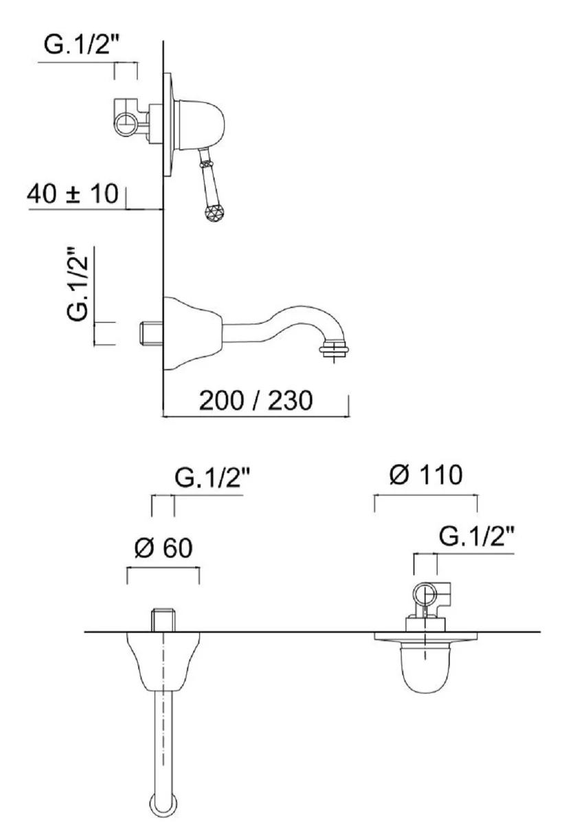 Luxury washbasin 2-hole wall fitting with Swarovski crystal glass silver - washbasin fittings set - single lever mixer & tap - nostalgic bathroom accessories